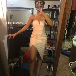 Prettylittlething baby pink strapless dress